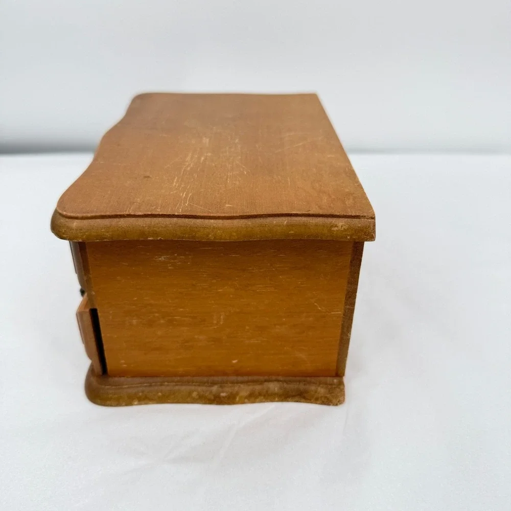 Price Imports Wooden Jewelry Box Mirror Drawer VTG Felt Lined Retro Vanity